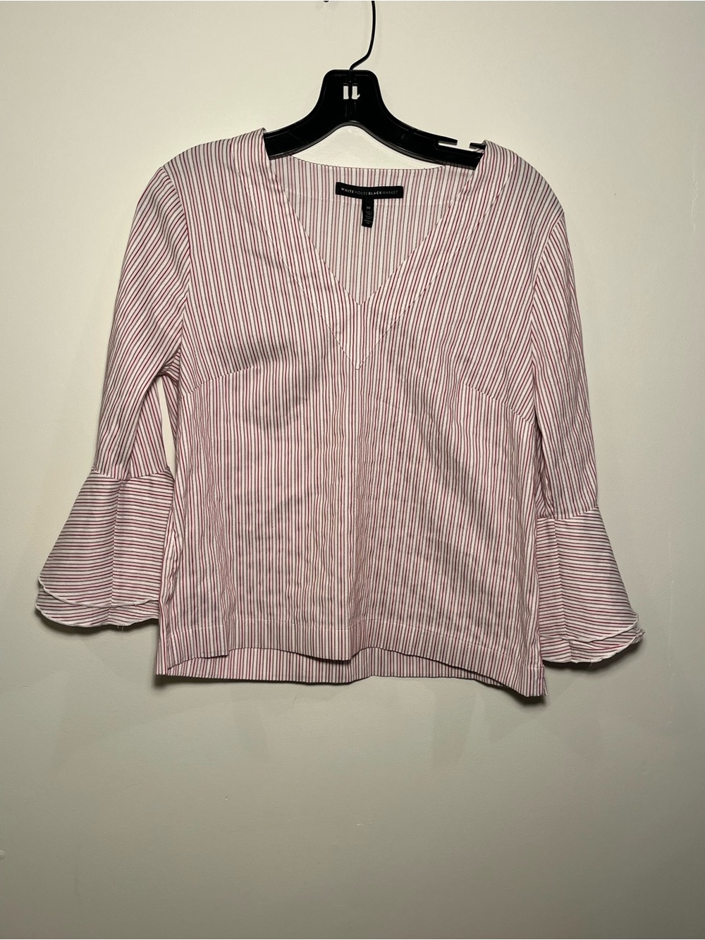 White House Black Market Striped V-Neck Bell Sleeve Blouse